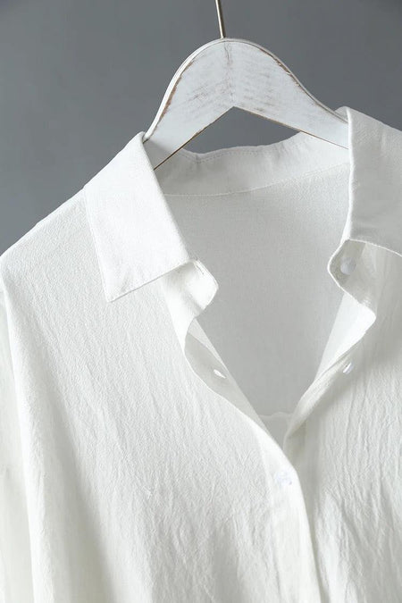 Lumia Luxe Cotton Long Shirt/ Dress - close-up of collar, white - Miss Mosa By Akanksha