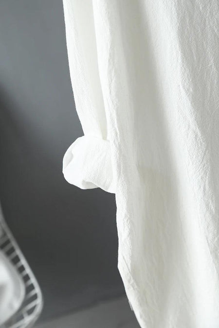 Lumia Luxe Cotton Long Shirt/ Dress - close-up of hem, white - Miss Mosa By Akanksha