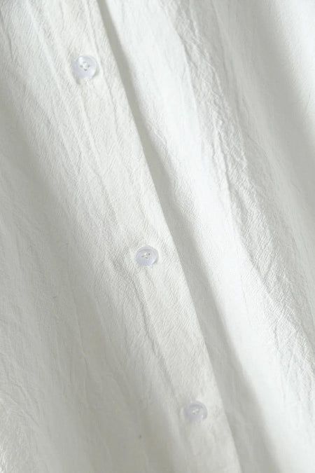Lumia Luxe Cotton Long Shirt/ Dress - close-up of buttons, white - Miss Mosa By Akanksha