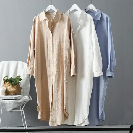 Lumia Luxe Cotton Long Shirt/ Dress - front shot on hanger, multicolour - Miss Mosa By Akanksha