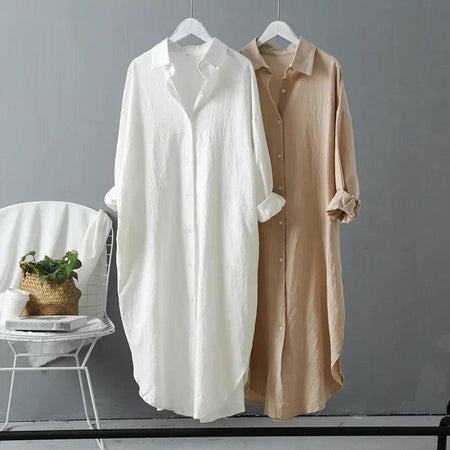 Lumia Luxe Cotton Long Shirt/ Dress - front shot on hanger, multicolour - Miss Mosa By Akanksha