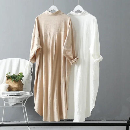 Lumia Luxe Cotton Long Shirt/ Dress - back shot on hanger, multicolour - Miss Mosa By Akanksha