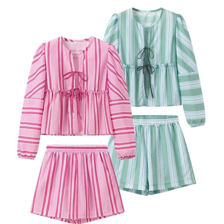 Lumina Striped Summer Coord In Pink - flat-lay product shot of pink and green coords - Miss Mosa By Akanksha