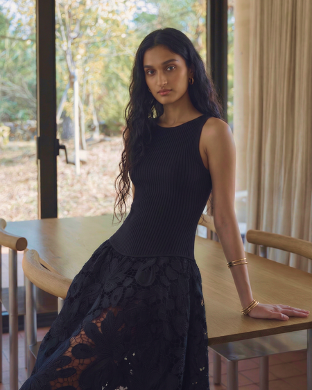 Lumira Lace Midi Dress - front shot, black - Miss Mosa By Akanksha