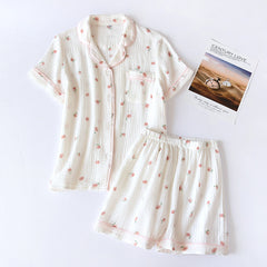 Lumiyo Cotton Nightsuit - flat-lay product shot of short pyjama set, cream - Miss Mosa By Akanksha