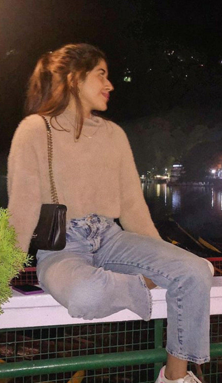 Luxury Mohair Jumpers - lifestyle shot on model, beige - Miss Mosa By Akanksha