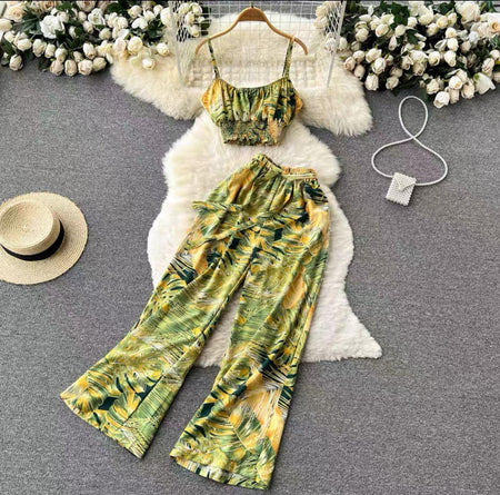 Lyanna Abstract Print Coord Set - styled flat-lay shot, green - Miss Mosa By Akanksha