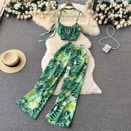 Lyanna Abstract Print Coord Set - styled flat-lay shot, green - Miss Mosa By Akanksha