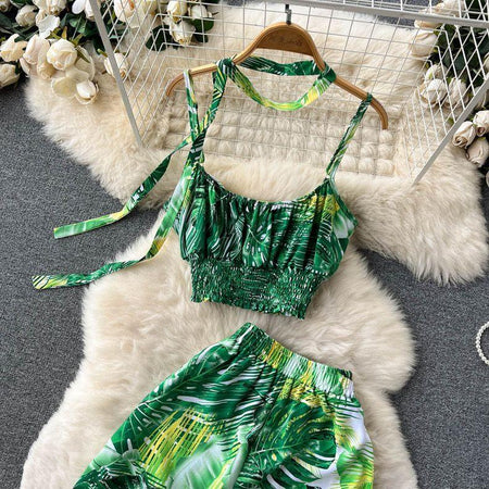 Lyanna Abstract Print Coord Set - styled flat-lay shot, green - Miss Mosa By Akanksha