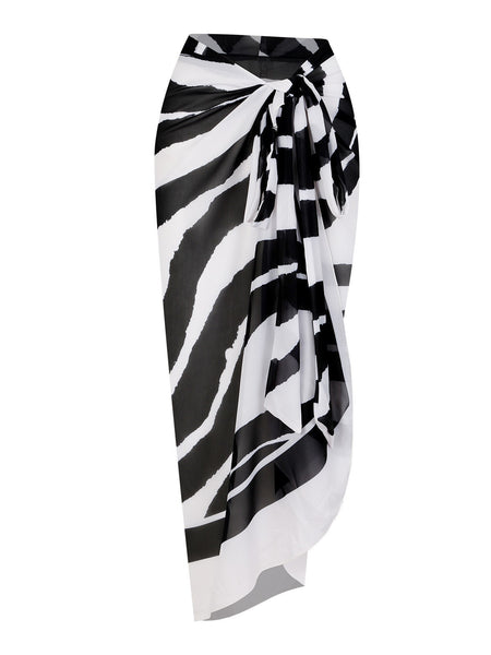 Mabel Ruffle Swimsuit With Sarong - back shot, black and white - Miss Mosa By Akanksha