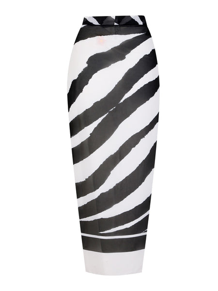Mabel Ruffle Swimsuit With Sarong - flat-lay shot, black and white - Miss Mosa By Akanksha