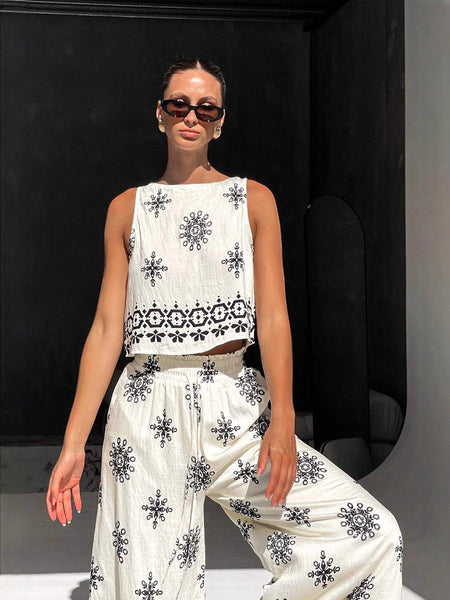 Mabel Statement Holiday Coord Set In Ivory - front shot on model standing - Miss Mosa By Akanksha