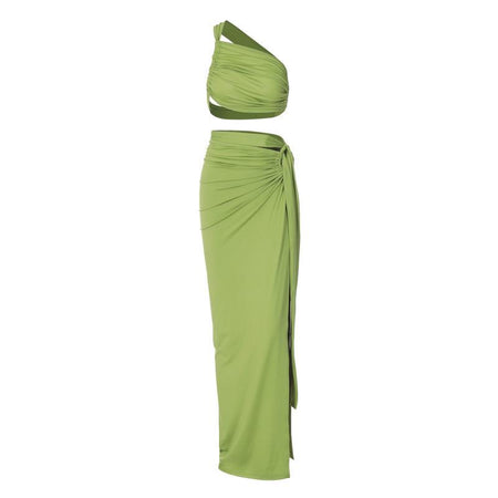 Macau Statement Summer Coord Set - Resortwear In Green - flat-lay product shot of top and skirt - Miss Mosa By Akanksha