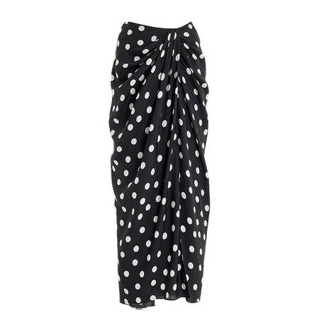 Macey 1Pc Polka Swimsuit With Skirt - flat-lay shot, black and white polka dot - Miss Mosa By Akanksha