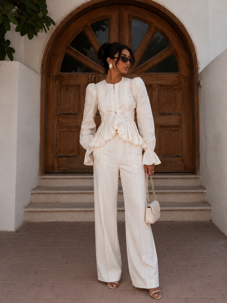 Macey Ruffle Summer Top - full-length shot, ivory - Miss Mosa By Akanksha