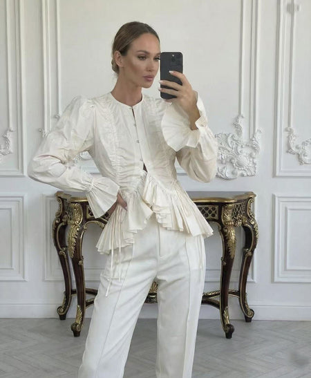 Macey Ruffle Summer Top - styled shot, ivory - Miss Mosa By Akanksha