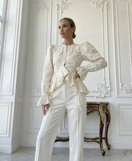 Macey Ruffle Summer Top - styled shot, ivory - Miss Mosa By Akanksha