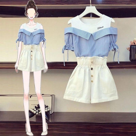 Macey Summer Two Piece Set In Blue - illustration with flat-lay product shot of set - Miss Mosa By Akanksha
