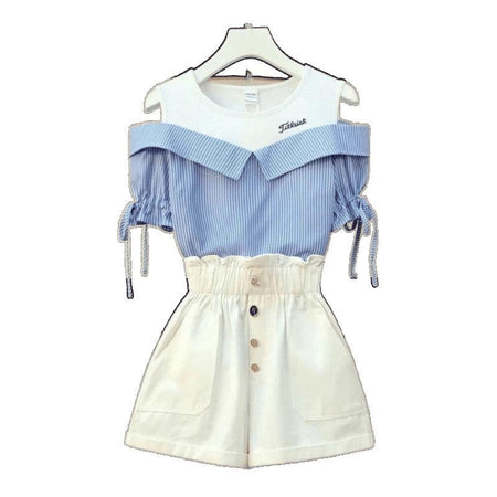 Macey Summer Two Piece Set In Blue - flat-lay product shot of set on hanger - Miss Mosa By Akanksha