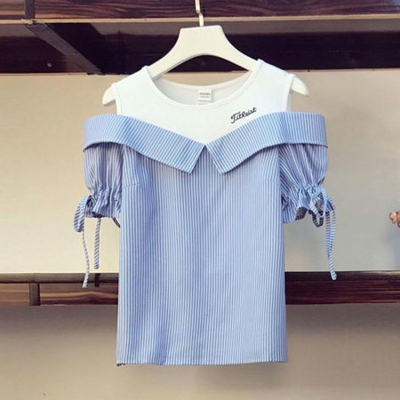 Macey Summer Two Piece Set In Blue - flat-lay product shot of top on hanger - Miss Mosa By Akanksha