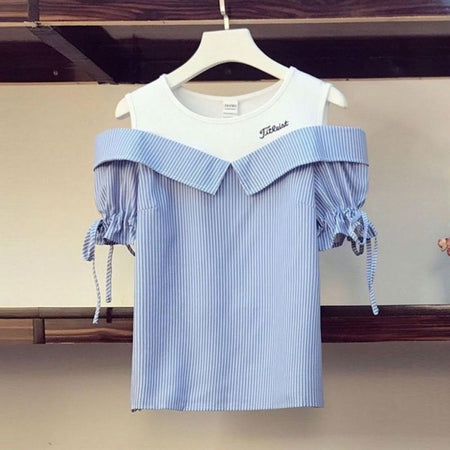 Macey Summer Two Piece Set In Blue - flat-lay product shot of top on hanger - Miss Mosa By Akanksha