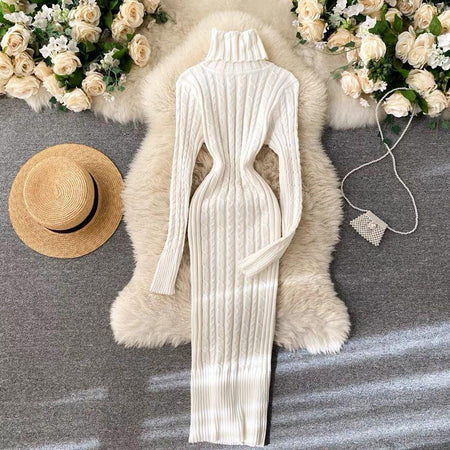 Macy Woolen Bodycon Dress - styled flat-lay shot, white - Miss Mosa By Akanksha