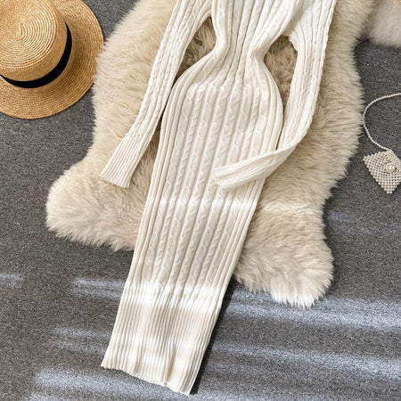 Macy Woolen Bodycon Dress - styled flat-lay shot, cream - Miss Mosa By Akanksha