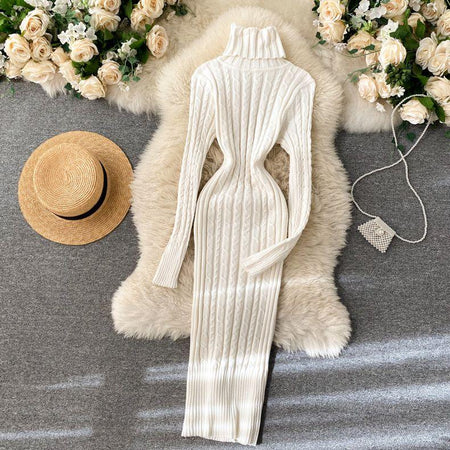 Macy Woolen Bodycon Dress - styled flat-lay shot, cream - Miss Mosa By Akanksha