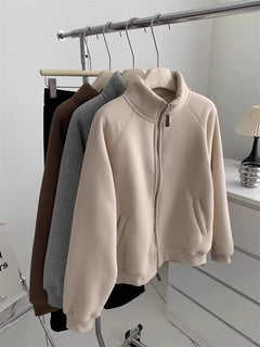 Maddele Premium Fleece Jacket - hanging shot, beige - Miss Mosa By Akanksha