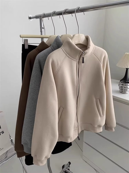Maddele Premium Fleece Jacket - hanging shot, beige - Miss Mosa By Akanksha