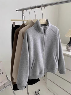 Maddele Premium Fleece Jacket - hanging shot, grey - Miss Mosa By Akanksha
