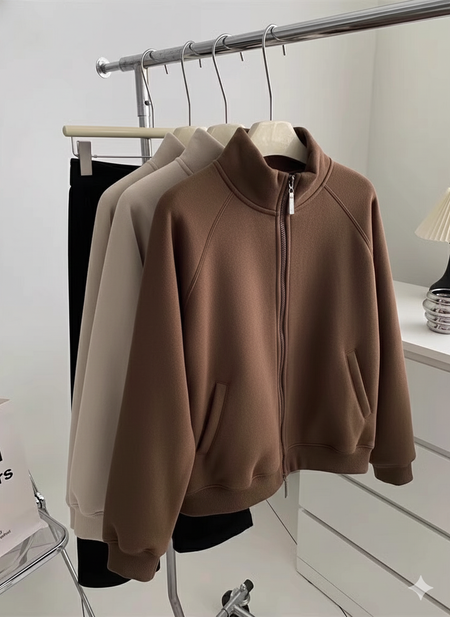 Maddele Premium Fleece Jacket - hanging shot, brown - Miss Mosa By Akanksha