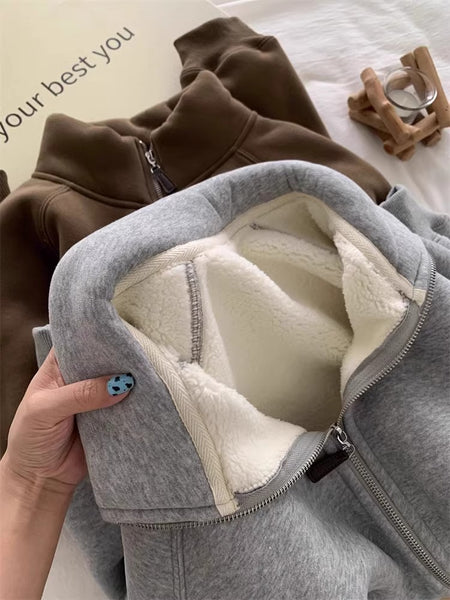Maddele Premium Fleece Jacket - sherpa lining detail shot, brown and grey - Miss Mosa By Akanksha