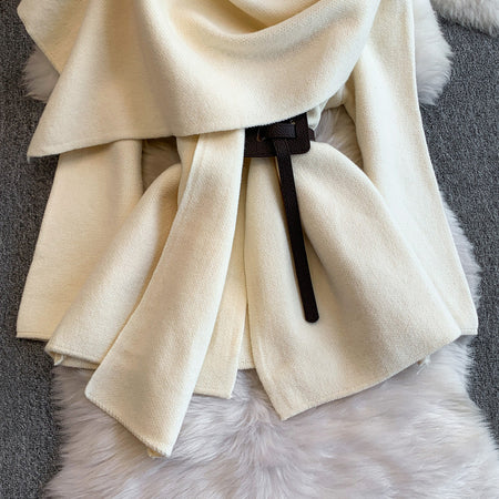 Maddox Luxe Winter Cape With Belt - close-up of cape detail, black - Miss Mosa By Akanksha