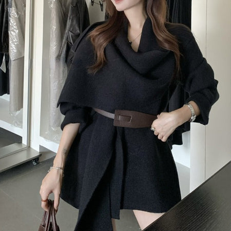 Maddox Luxe Winter Cape With Belt - back flat-lay product shot, tan - Miss Mosa By Akanksha