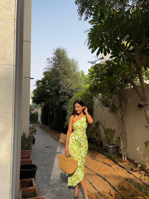 Madison Statement Floral Summer Dress In Green