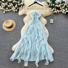 Maelle Ruffle Maxi Dress - flat-lay shot, light blue - Miss Mosa By Akanksha
