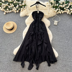 Maelle Ruffle Maxi Dress - flat-lay shot, black - Miss Mosa By Akanksha