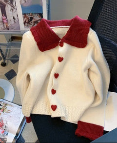 Mahina Luxe Soft Knit Cardigan - front shot product shot, off-white and red - Miss Mosa By Akanksha