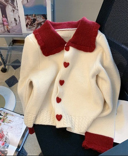 Mahina Luxe Soft Knit Cardigan - front shot product shot, off-white and red - Miss Mosa By Akanksha