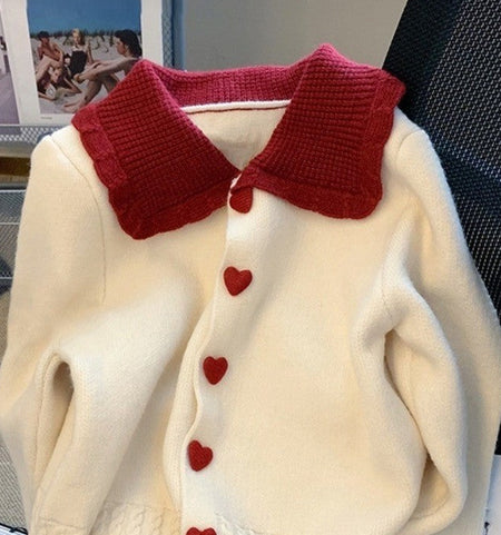 Mahina Luxe Soft Knit Cardigan - front shot product shot, off-white and red - Miss Mosa By Akanksha