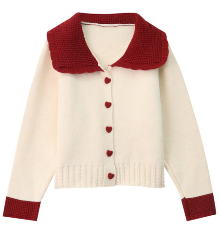 Mahina Luxe Soft Knit Cardigan - front shot product shot, off-white and red - Miss Mosa By Akanksha