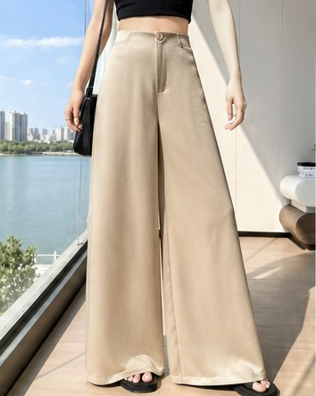 Maika Satin Straight Pant - front shot, champagne beige - Miss Mosa By Akanksha