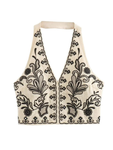 Maiko Halterneck Summer Top In Beige - flat-lay product shot - Miss Mosa By Akanksha