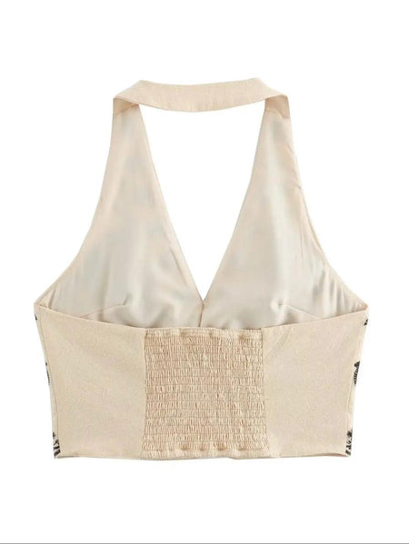 Maiko Halterneck Summer Top In Beige - back flat-lay product shot - Miss Mosa By Akanksha