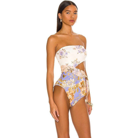 Maillot Swimsuit With Sarong In Multicolour - side shot on model - Miss Mosa By Akanksha