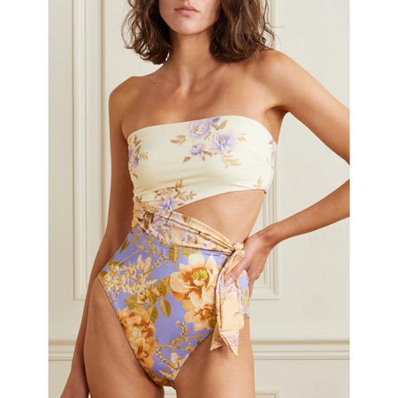 Maillot Swimsuit With Sarong In Multicolour - front shot on model - Miss Mosa By Akanksha