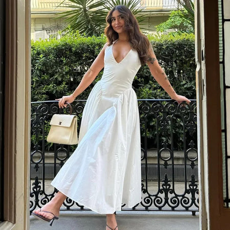 Buy Maira Drop Waist Midi Dress in White Online in India
