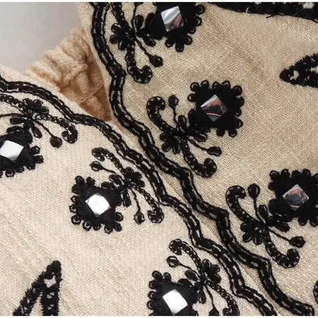 Mairo 2 Piece Coord Set - Resortwear Set In Beige - close-up of embroidery detail, beige - Miss Mosa By Akanksha
