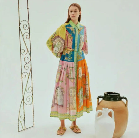 Maisto Printed Summer Maxi Dress In Multicolour - full-length front shot on model - Miss Mosa By Akanksha